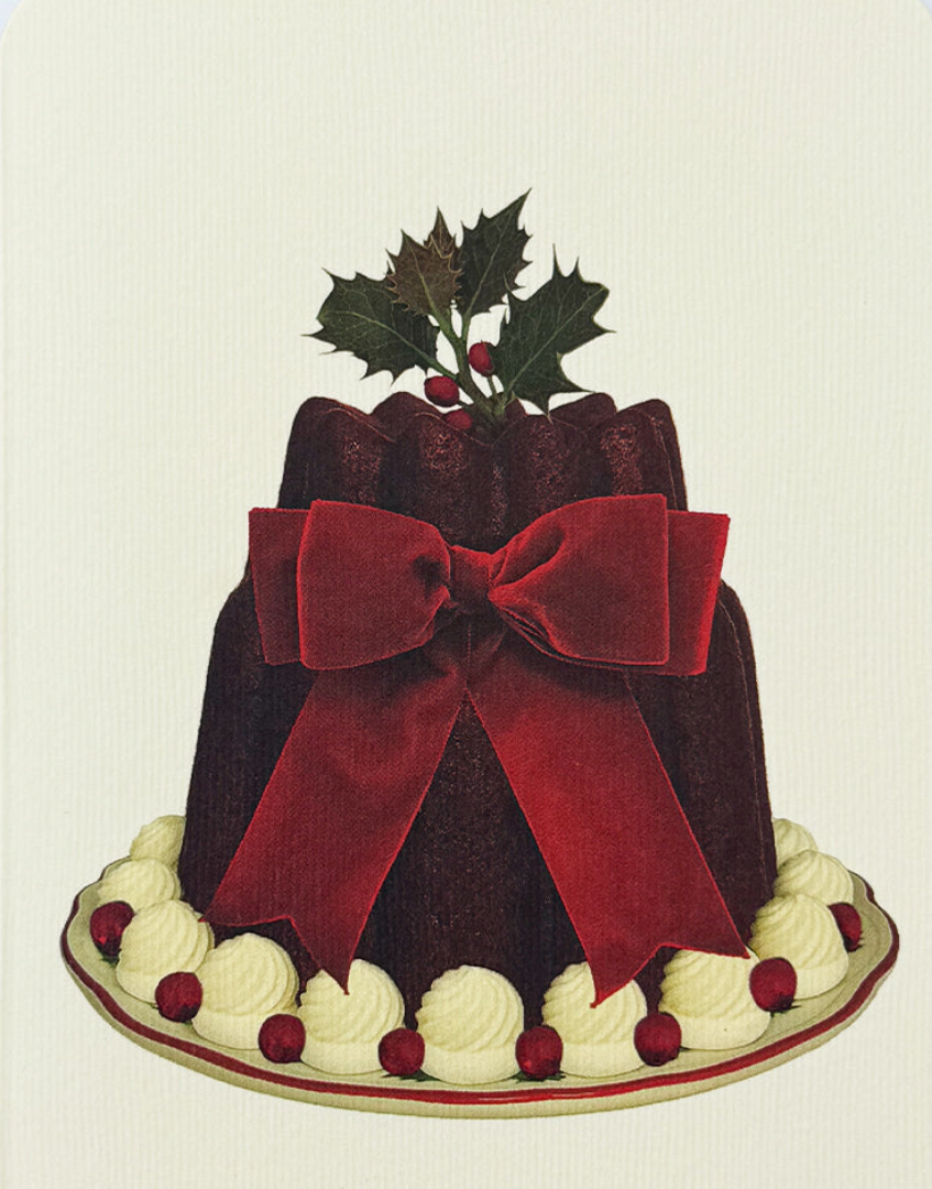 Christmas Plum Pudding Red Velvet Bow Greeting Card | Alexandra Simms for Canonbury Press