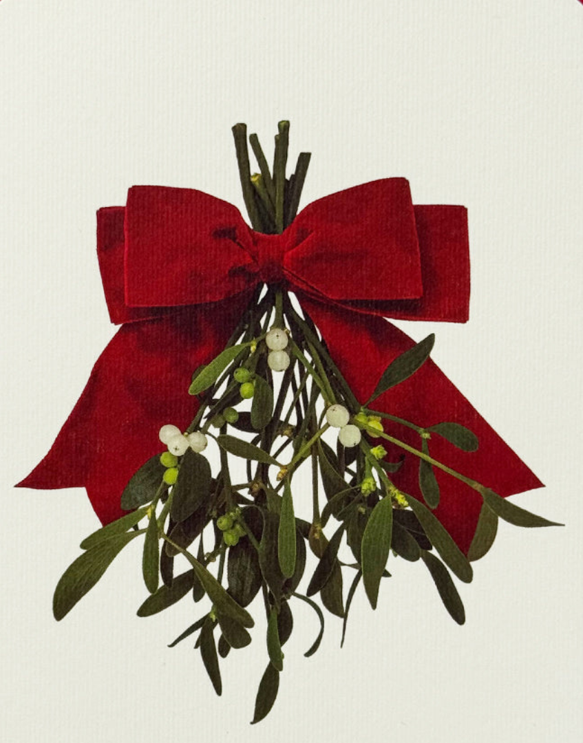 Classic Mistletoe and Red Ribbon Festive Greeting Card | Alexandra Simms for Canonbury Press