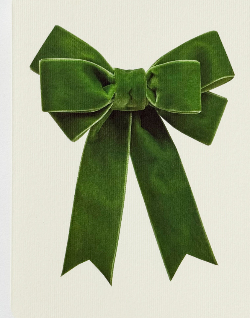Green Plush Velvet Bow Christmas Greeting Card | Alexandra Simms for Canonbury Press