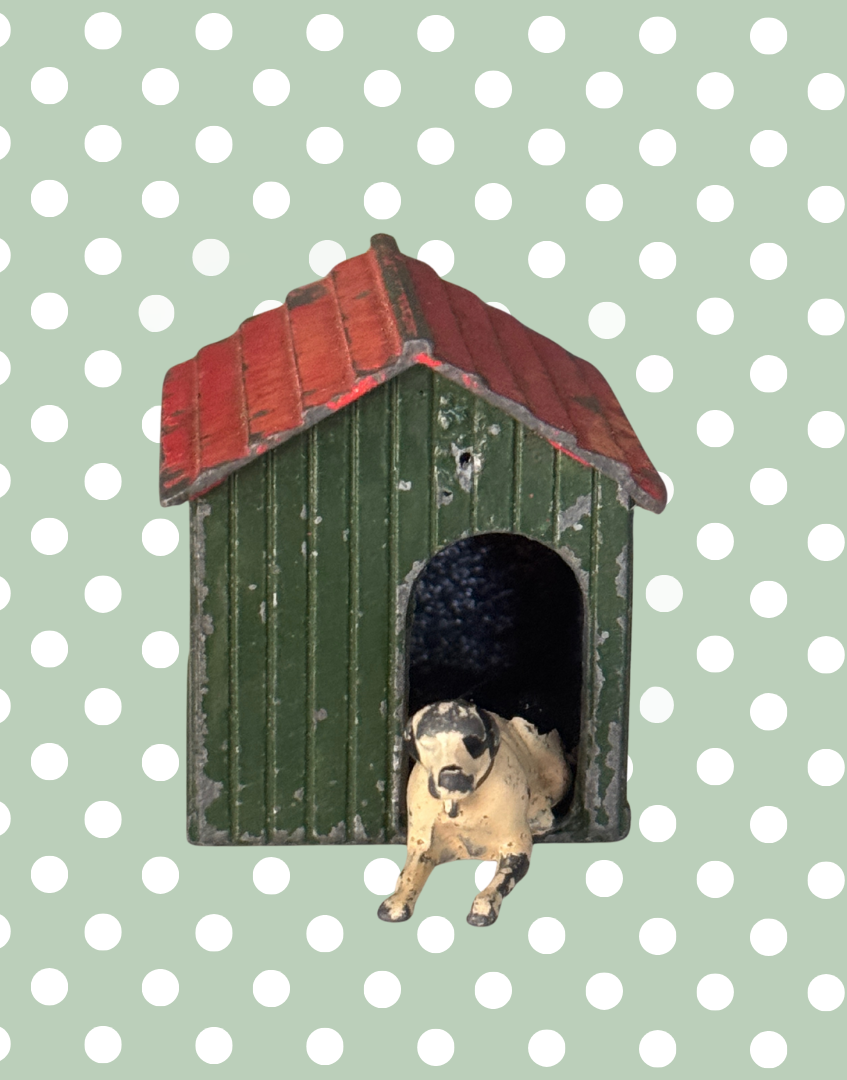 Britains Ltd Black and White Dog with Red Collar and Kennel | 1920s Vintage Lead Toy Collectable