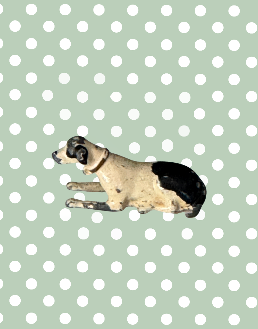 Britains Ltd Black and White Dog with Red Collar and Kennel | 1920s Vintage Lead Toy Collectable