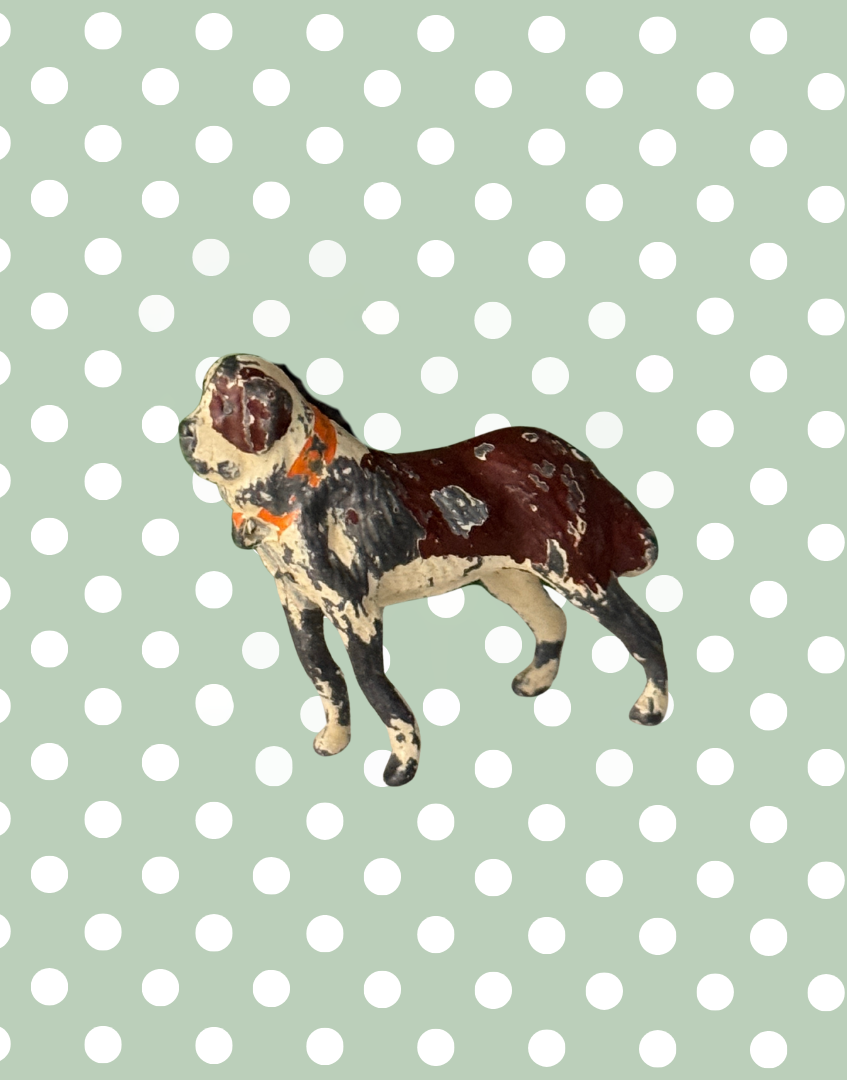 Britains Ltd Brown, Black and White Dog with Kennel | 1920s Vintage Lead Toy Collectables