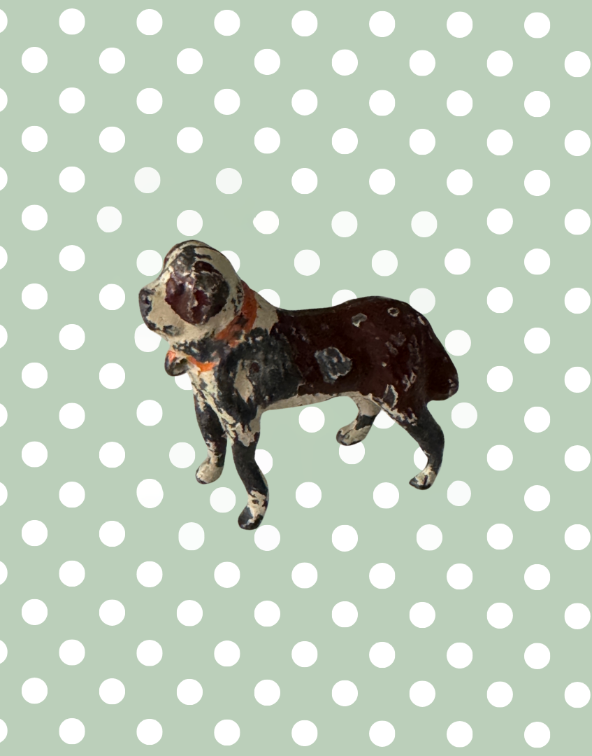 Britains Ltd Brown, Black and White Dog with Kennel | 1920s Vintage Lead Toy Collectables