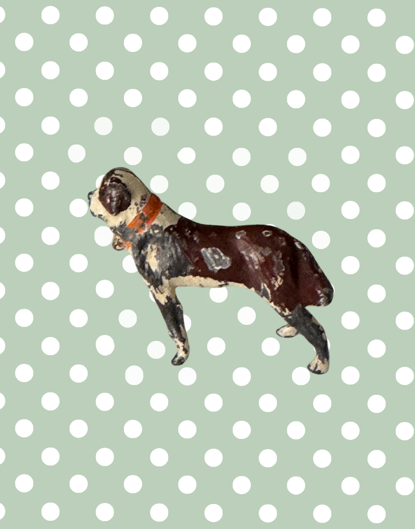 Britains Ltd Brown, Black and White Dog with Kennel | 1920s Vintage Lead Toy Collectables