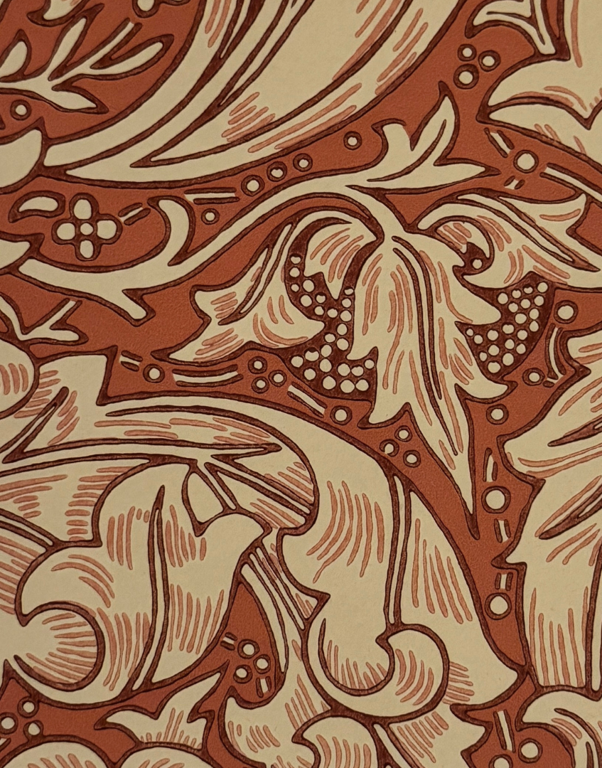Close-up of a detailed floral pattern with brown and beige colors