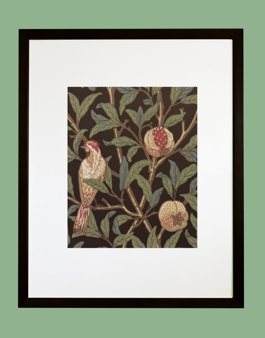 Framed Print - William Morris ‘Bird & Pomegranate - Charcoal & Sage' Vintage Wall Decor | Classic Wall Art Collection