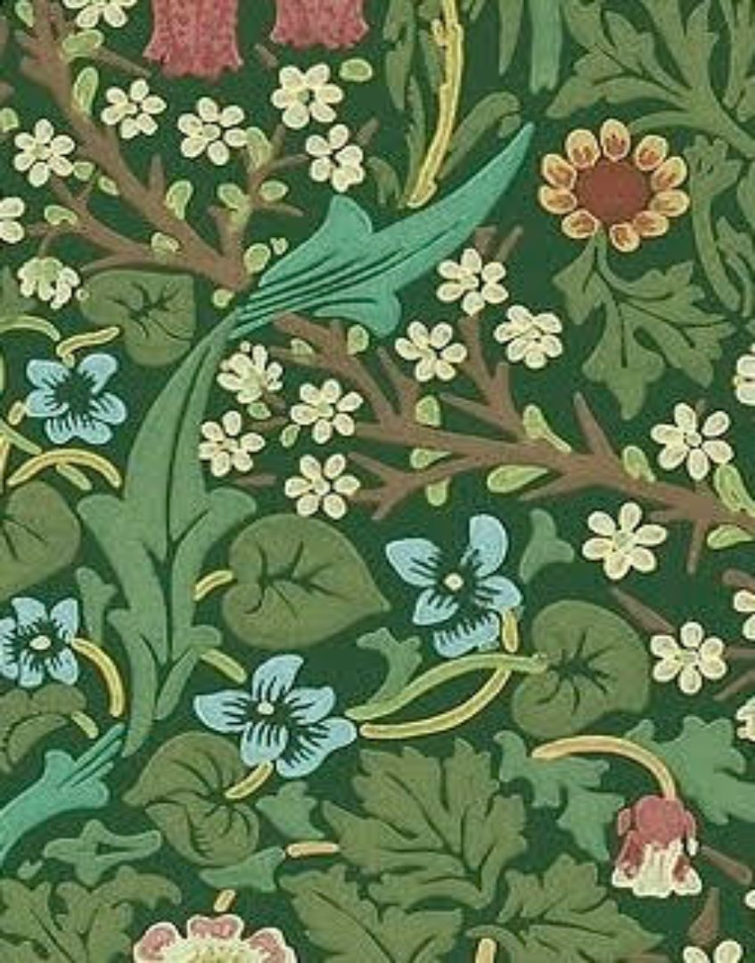 Close Up Detail of Morris and Co ‘Blackthorn - Green' Floral Wallpaper Design