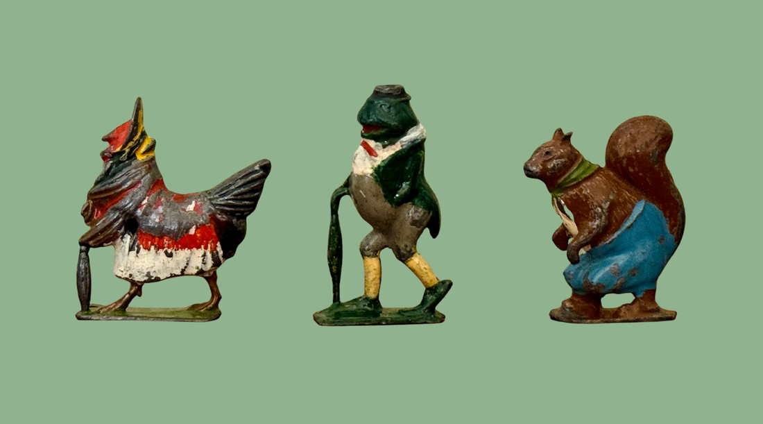 trio of cadbury cococubs 1930s miniature lead toy figurines
