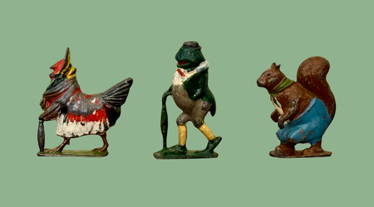 trio of cadbury cococubs 1930s miniature lead toy figurines