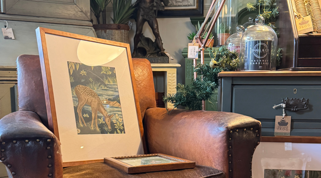 love nicki x framed vintage william morris print at pop up in Vintage Frog store