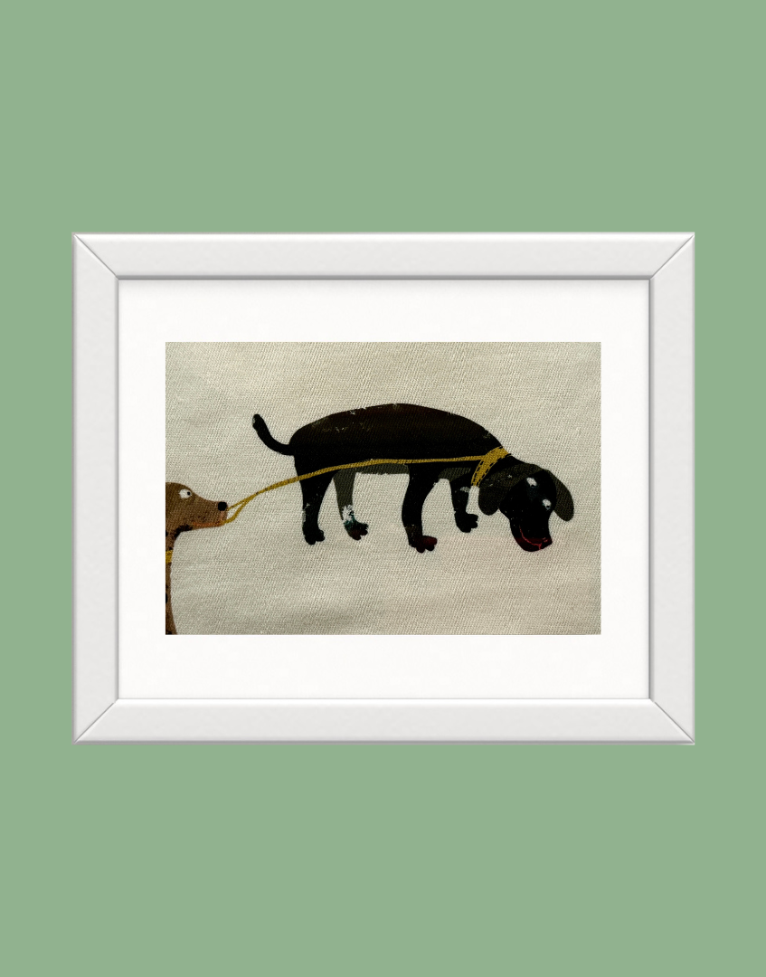 Framed children’s unique wall art from Villa Nova Picturebook fabric collection -  Walkies