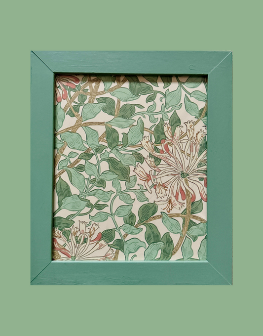 William Morris Wall Art Framed Print Sourced from Morris & Co. Archive Wallpaper Sample Book in Vintage Hand Painted Wood Frame -  Honeysuckle