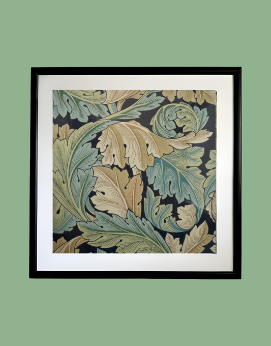 William Morris Wall Art Custom Framed Print Sourced from Morris and Co. Archive Wallpaper Sample Book - 'Acanthus' (Slate Blue/Thyme)