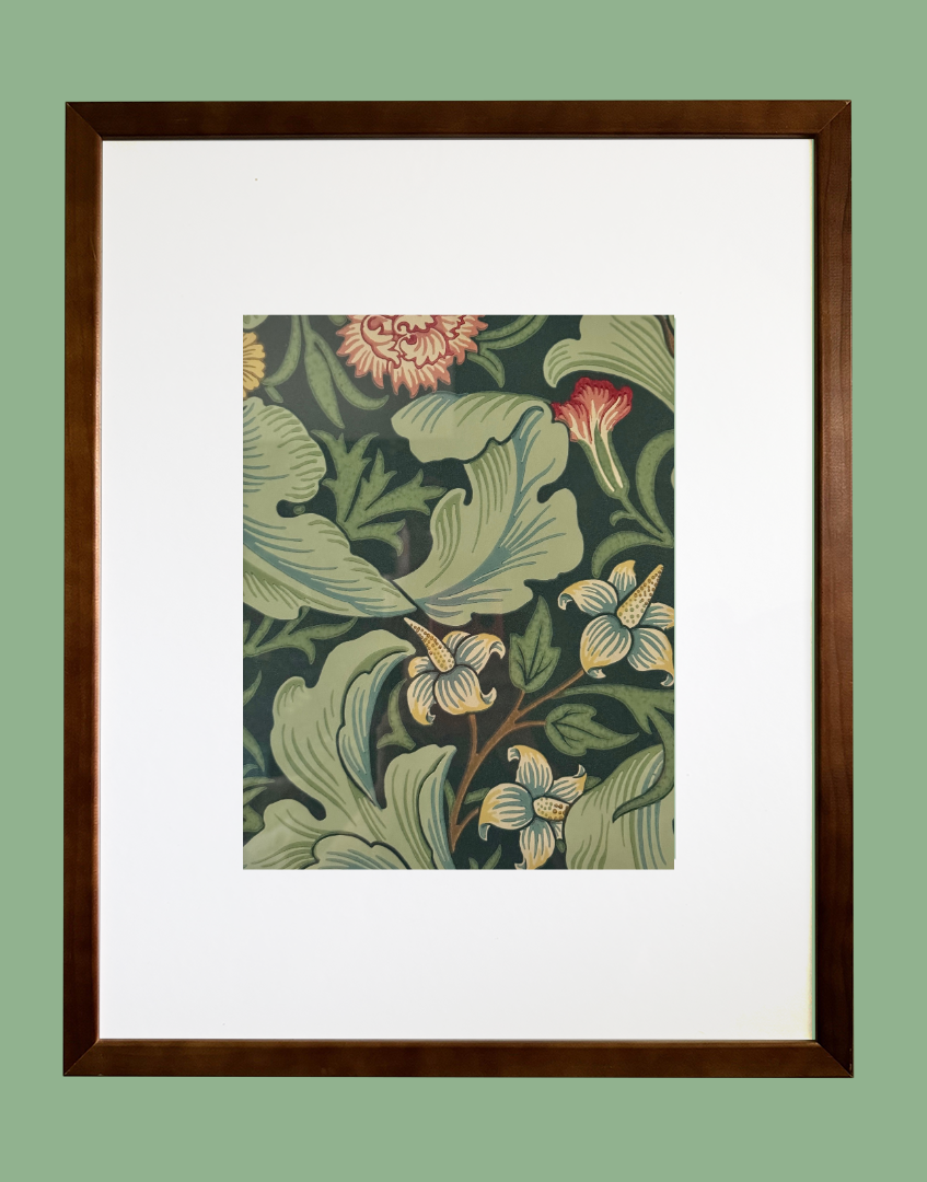 William Morris Framed Print Sourced from Morris & Co. Archive Wallpaper Sample Book - 'Leicester' (Woad/Sage)