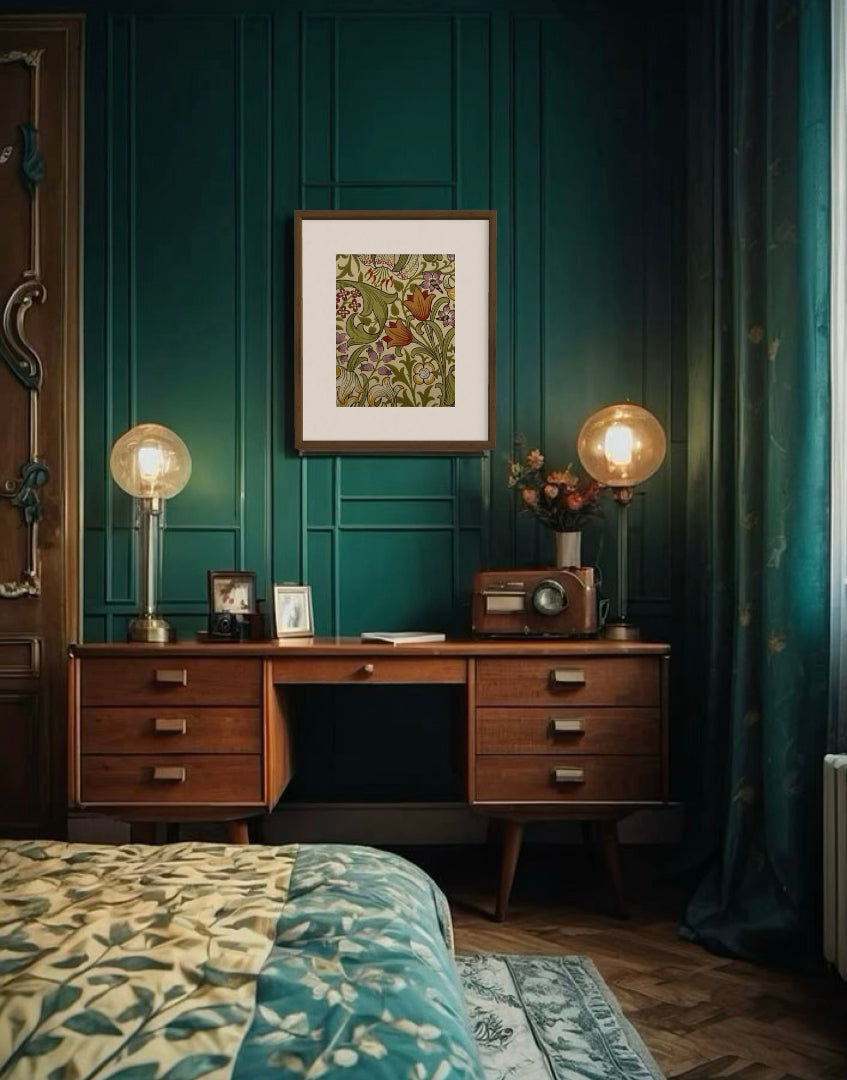 'Golden Lily – Olive & Russet’ Vintage Morris & Co. Wall Art | Decorative Framed William Morris Floral Print