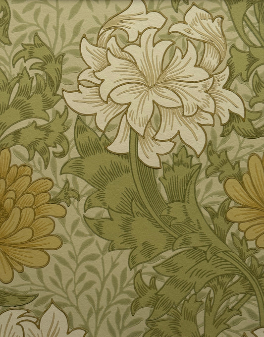 ‘Chrysanthemum – Pale Olive’ William Morris Vintage Floral Unique Wallpaper Wall Art