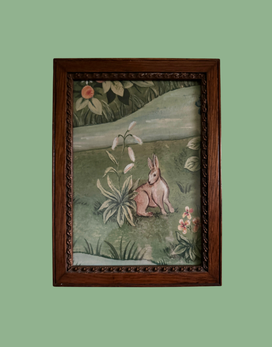Decorative Antique Wood Framed Print - William Morris ‘Owl & Willow' Vintage Wall Decor With Rabbit and Foliage Detail