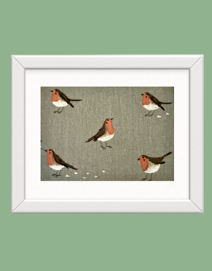 Framed Print - Sophie Allport 'Robin & Mistletoe' Fabric Wall Art | Unique Handcrafted Countryside & Children's Decor