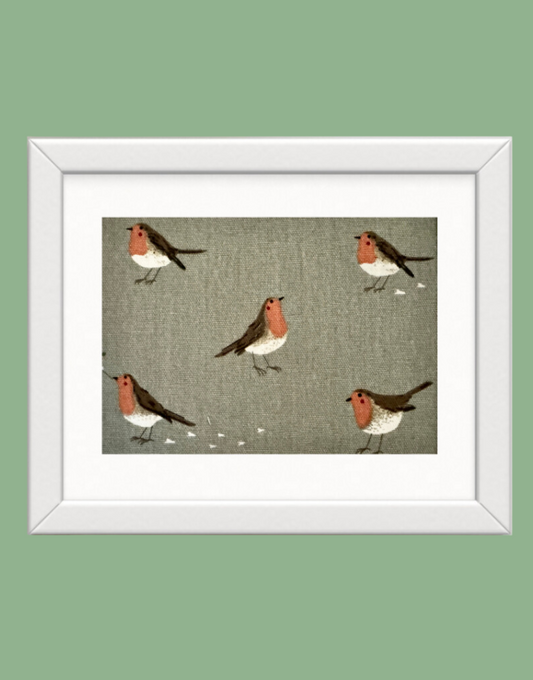 Framed Print - Sophie Allport 'Robin & Mistletoe' Fabric Wall Art | Unique Handcrafted Countryside & Children's Decor