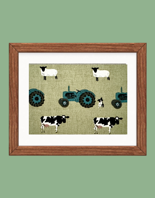 Framed Print - Sophie Allport 'On the Farm' Fabric Wall Art | Unique Handcrafted Countryside & Children's Decor