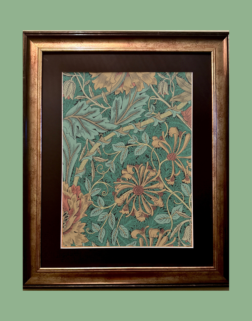 Framed Print - William Morris ‘Honeysuckle & Tulip - Emerald & Russet' Vintage Wall Decor | Dark Botanicals Wall Art Collection