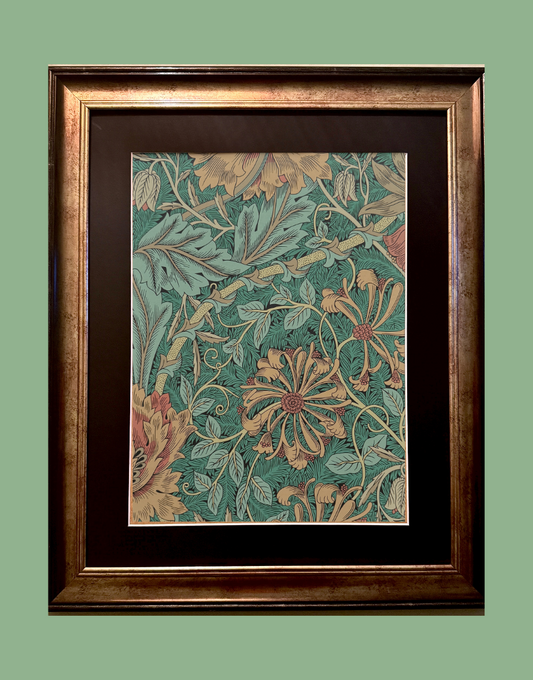 Framed Print - William Morris ‘Honeysuckle & Tulip - Emerald & Russet' Vintage Wall Decor | Dark Botanicals Wall Art Collection