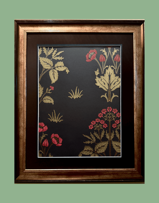 Framed Print - William Morris ‘Meadow Sweet - Charcoal & Rose' Vintage Wall Decor | Dark Botanicals Wall Art Collection