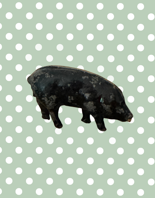 Charming Miniature Glossy Black Standing Pig | Britains Ltd Vintage Lead Figurine (1920s)