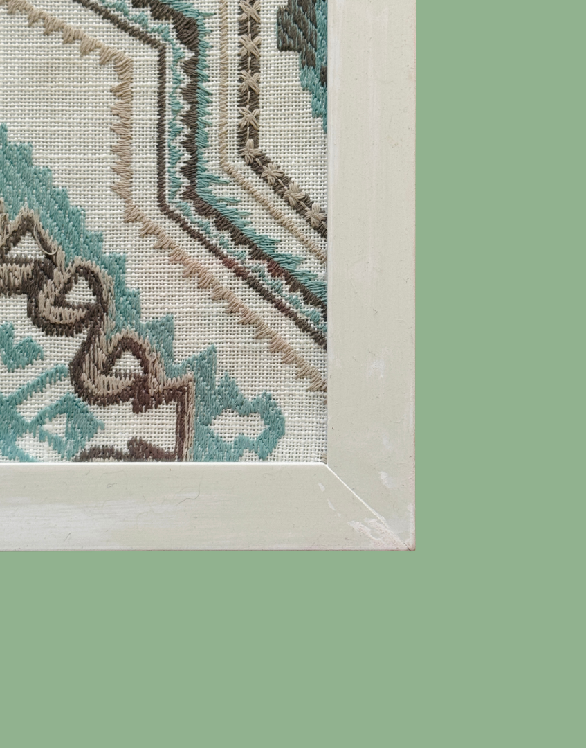 Close up Nordic Snow blue and pale grey stitched pattern detail