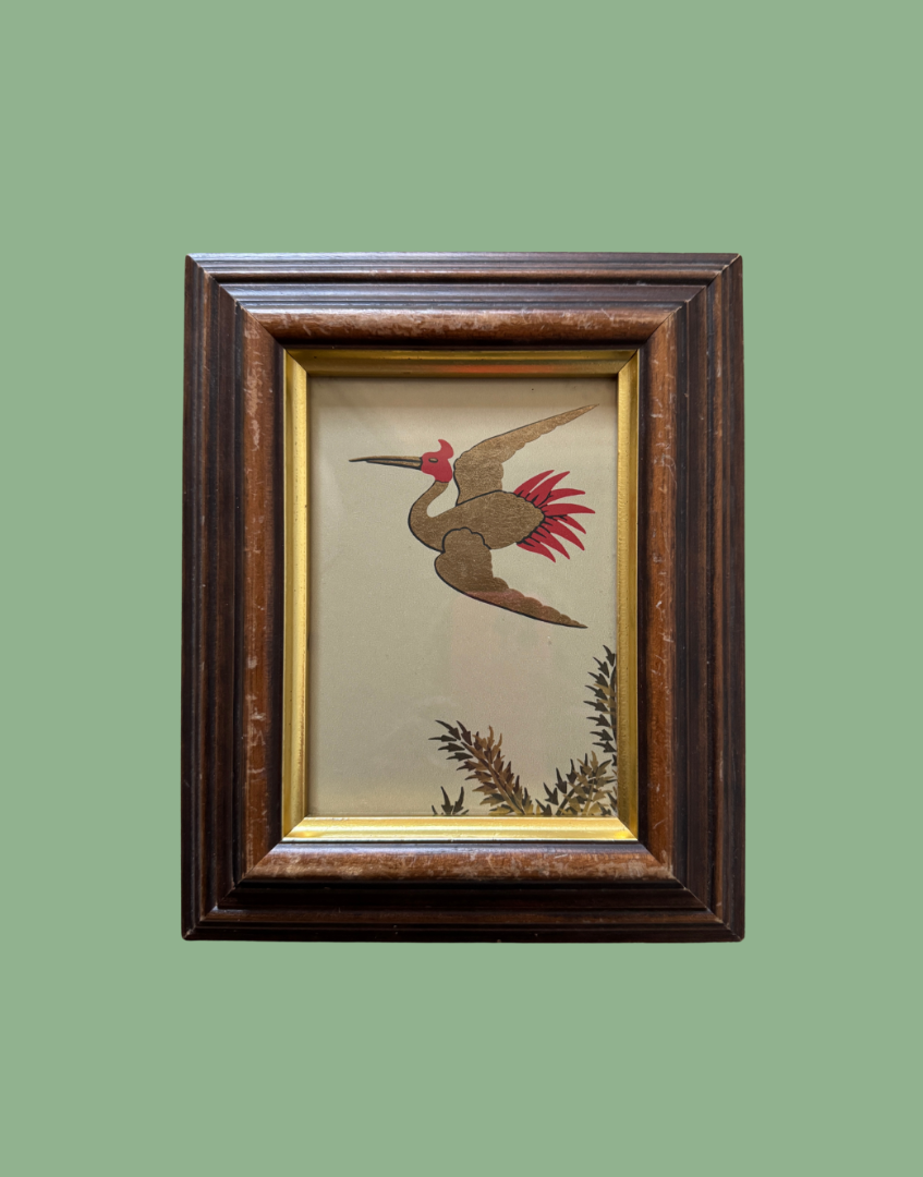 Osborne & Little 'Jagmandir' Sand Gold Crane & Foliage Framed Print in Brown & Gold Vintage Frame