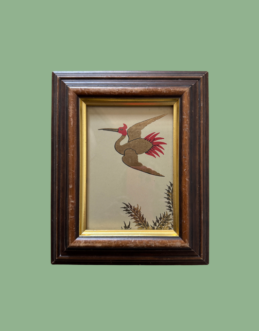 Osborne & Little 'Jagmandir' Sand Gold Crane & Foliage Framed Print in Brown & Gold Vintage Frame