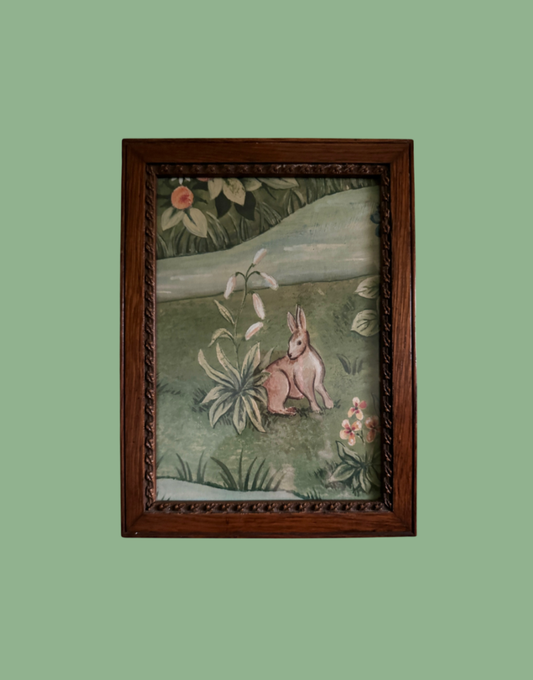 Decorative Antique Wood Framed Print - William Morris ‘Owl & Willow' Vintage Wall Decor With Rabbit and Foliage Detail