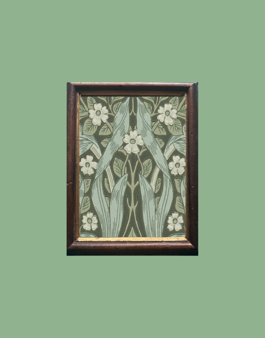 Antique Miniature Wood and GoldFramed Print - William Morris ‘Pimpernel - Bayleaf & Manila' Wall Decor 