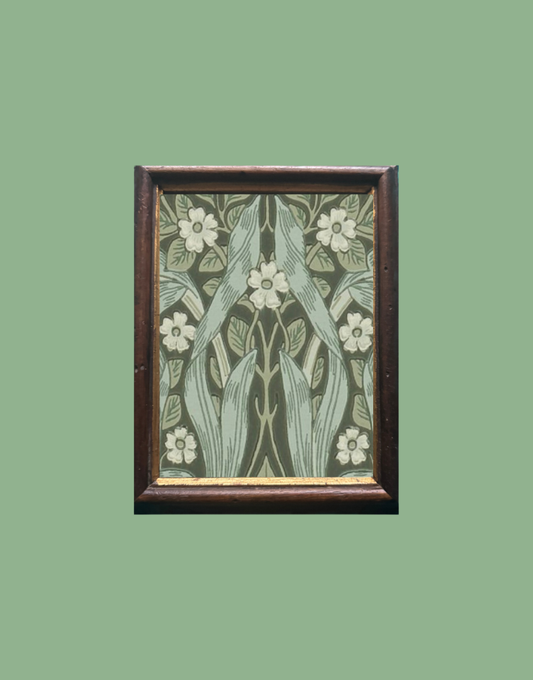 Antique Miniature Wood and GoldFramed Print - William Morris ‘Pimpernel - Bayleaf & Manila' Wall Decor 
