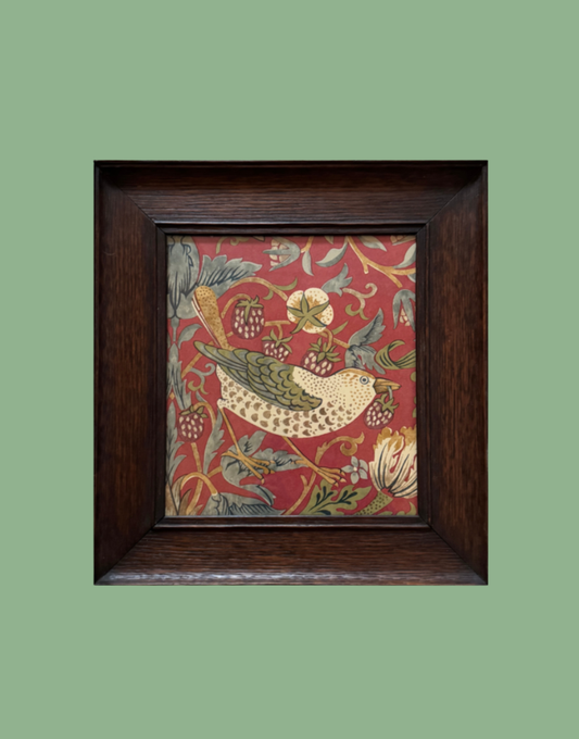 Antique Framed Print - William Morris ‘Strawberry Thief - Crimson & Slate' Vintage Wall Decor 