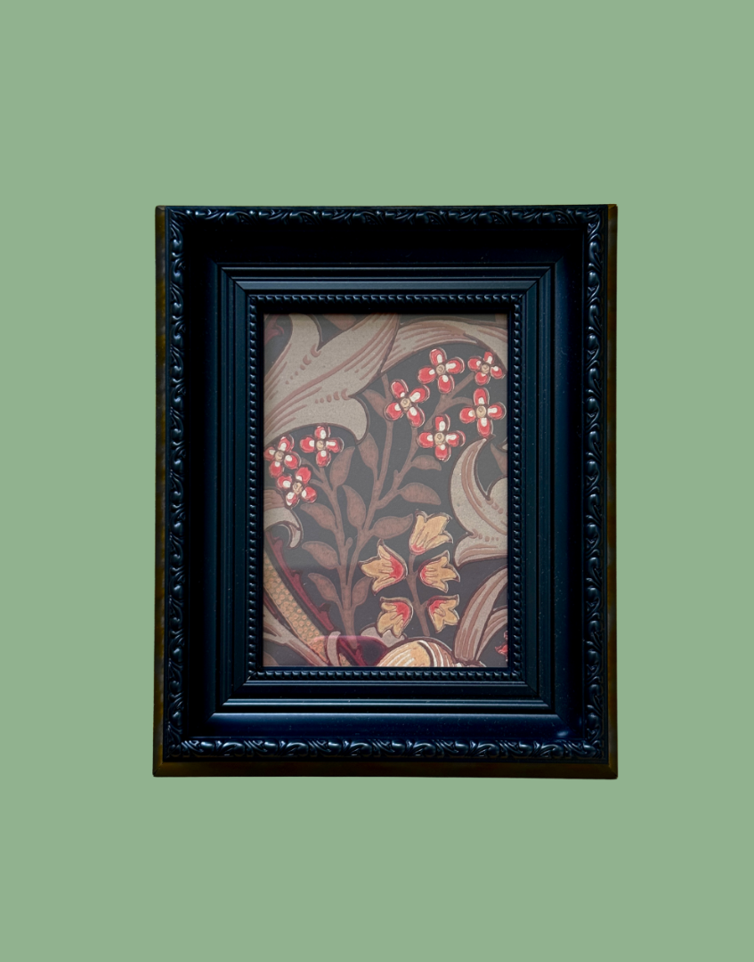 William Morris Golden Lily Framed Vintage Sample – Fig & Burnt Orange Arts and Crafts Style Wall Art