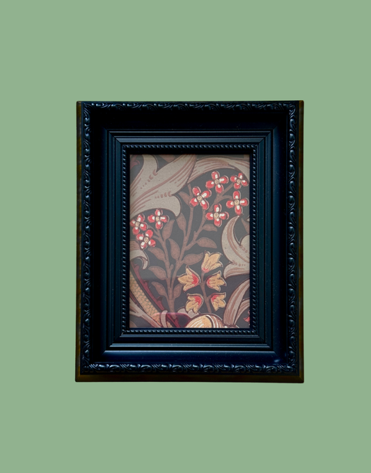 William Morris Golden Lily Framed Vintage Sample – Fig & Burnt Orange Arts and Crafts Style Wall Art