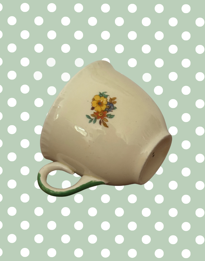 Early Art Deco Staffordshire Knot Breakfast Set | Parrot & Floral 5-Piece 1930s Tea Trio with Bowls