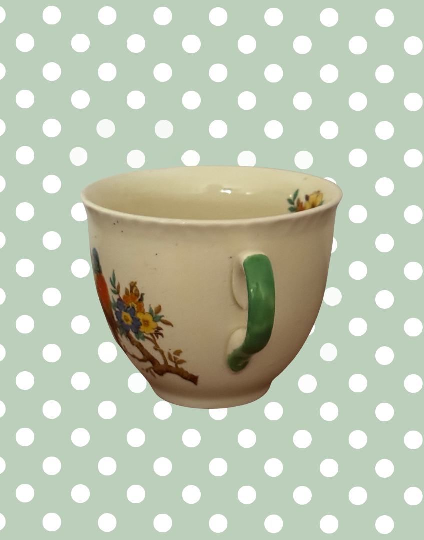 Early Art Deco Staffordshire Knot Breakfast Set | Parrot & Floral 5-Piece 1930s Tea Trio with Bowls