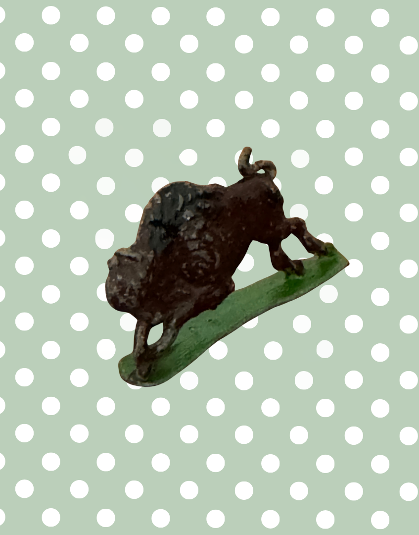 Expressive Britains Ltd Zoo Buffalo Lead Toy | 1950s Miniature Flat Silhouette Figurine on Green Stand