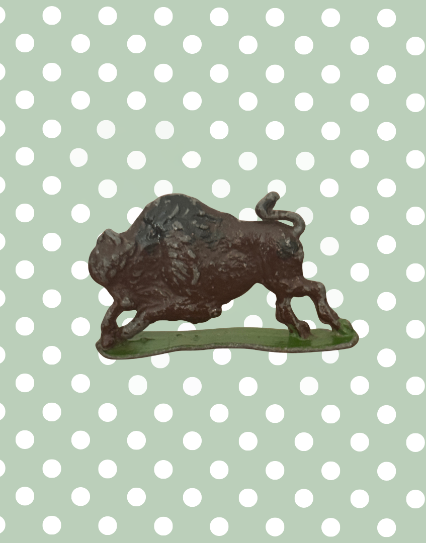 Expressive Britains Ltd Zoo Buffalo Lead Toy | 1950s Miniature Flat Silhouette Figurine on Green Stand