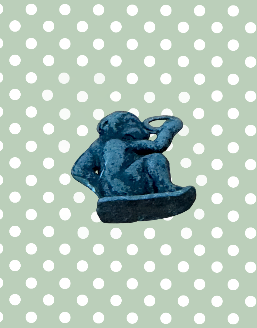 Whimsical Britains Ltd Zoo Monkey Lead Toy | 1950s Miniature Flat Silhouette Figurine with White Collar Detail
