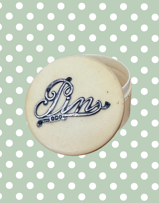 Edwardian sewing pin container  lid and ivory tone celluloid pot