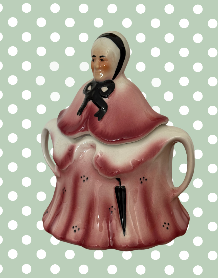 Tony Wood Little Old Lady sugar bowl pink Staffordshire pottery