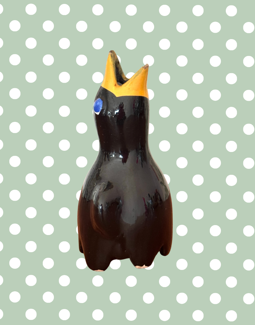 Rustic Black Bird Pie Vent | Vintage Characterful Ceramic Baking Collectable
