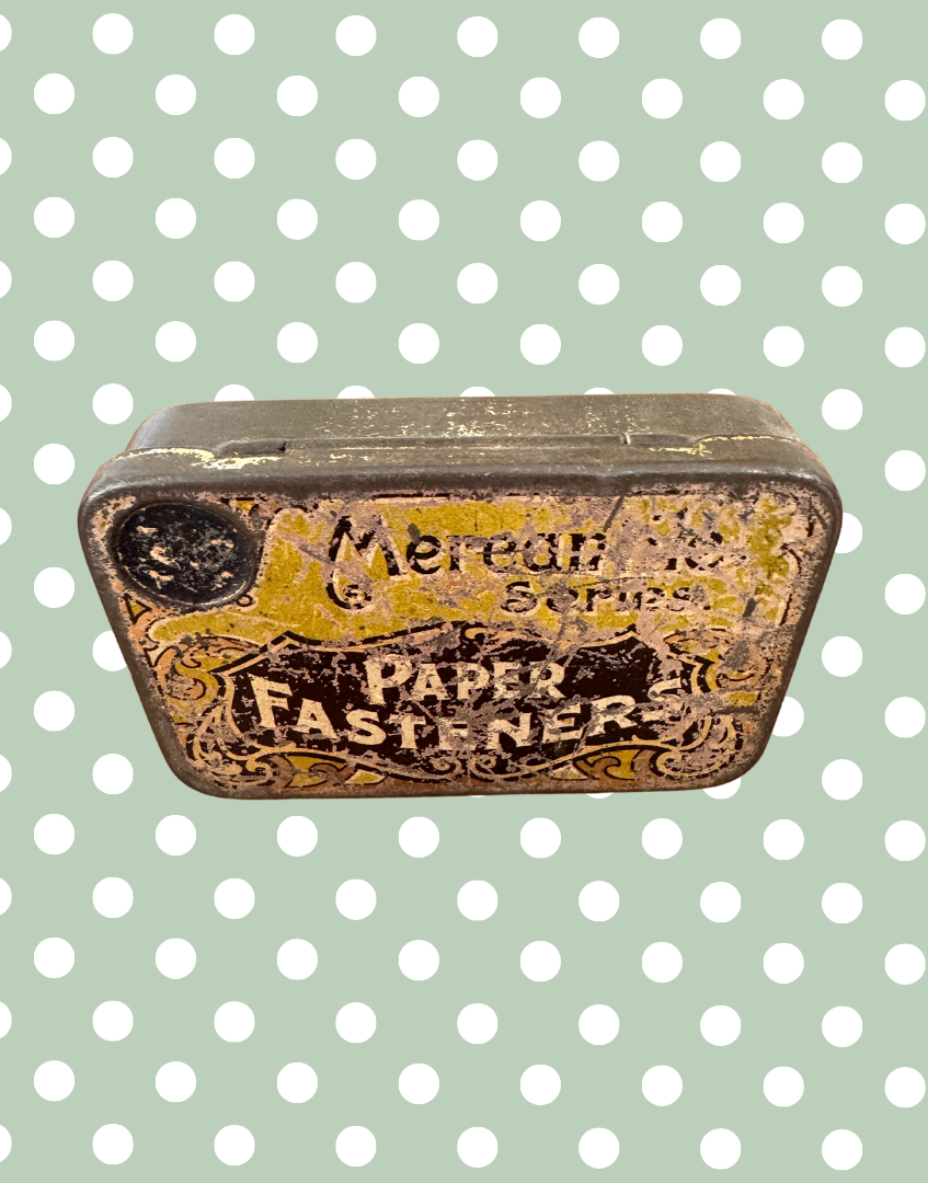 Vintage Gold & Navy Paper Fasteners Tin | Elegant Haberdashery or Office Collectable
