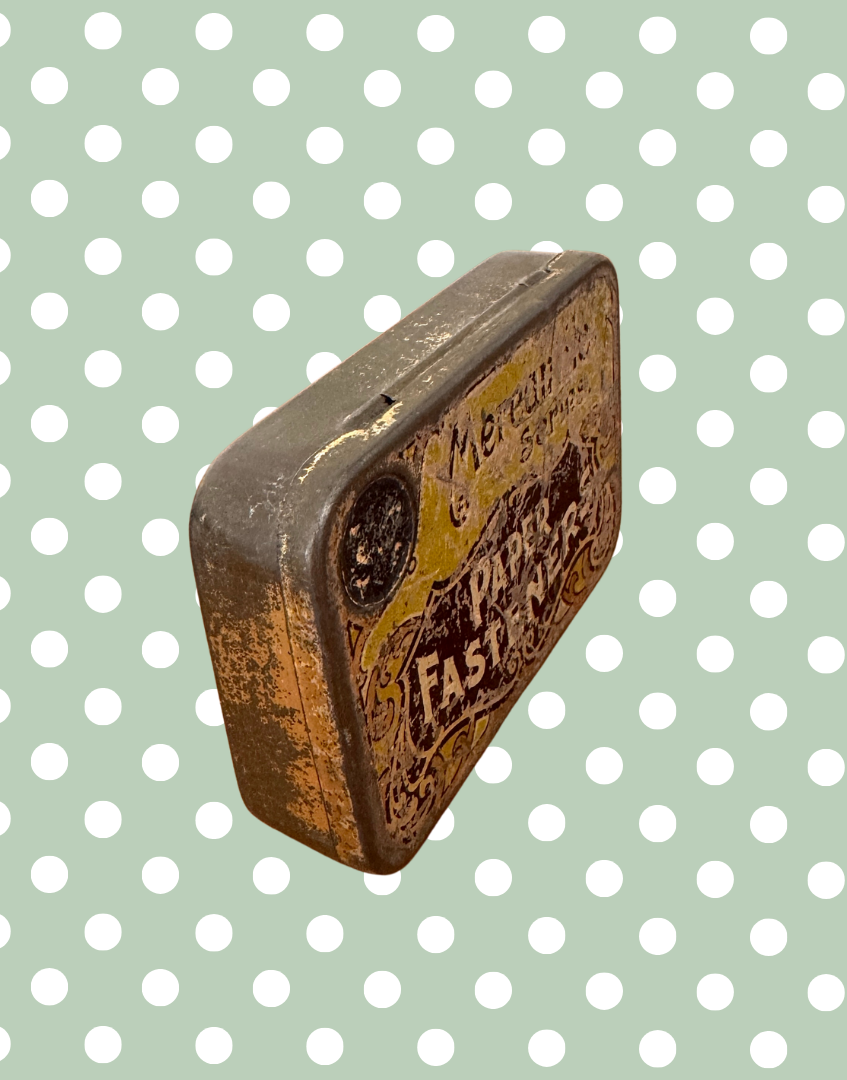 Vintage Gold & Navy Paper Fasteners Tin | Elegant Haberdashery or Office Collectable