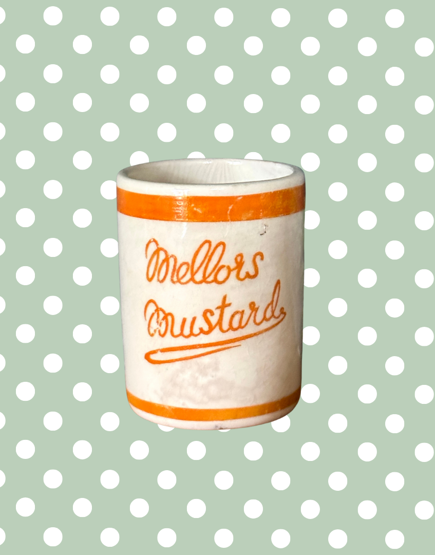Highly Collectable Mellor’s Mustard Ceramic Pot | 1920s Antique Kitchenalia - Orange & White
