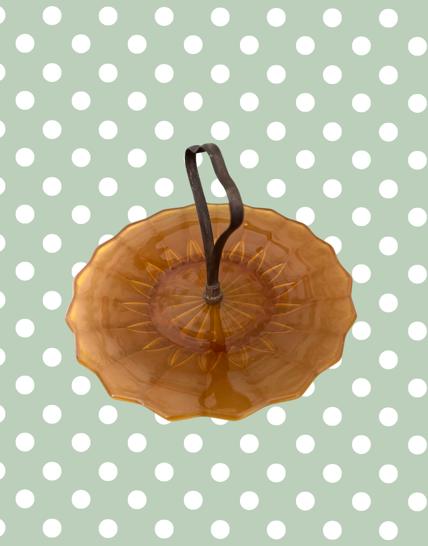 Pretty Rare Vintage French Amber Glass Cake Stand | Retro Mid-Century Kitchenalia