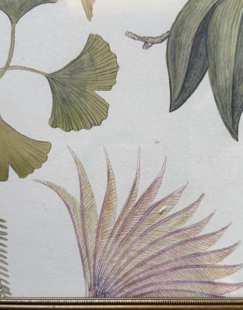 Close-up of decorative print with leaf patterns on a light background